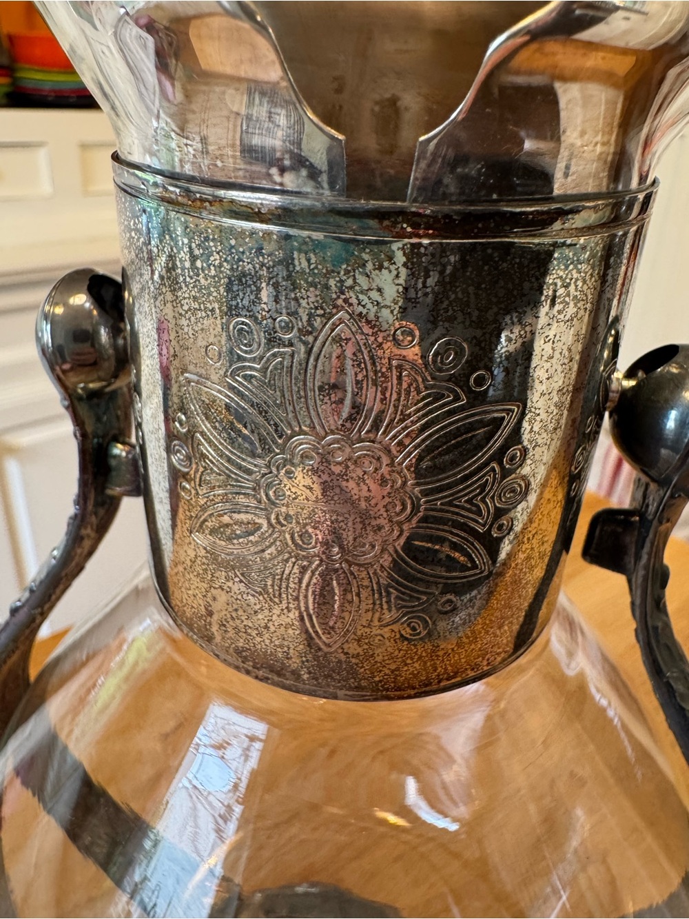 Antique Silver Tilting Glass Coffee Carafe & Warming Stand | Art Nouveau | HTF - Picture 4 of 11